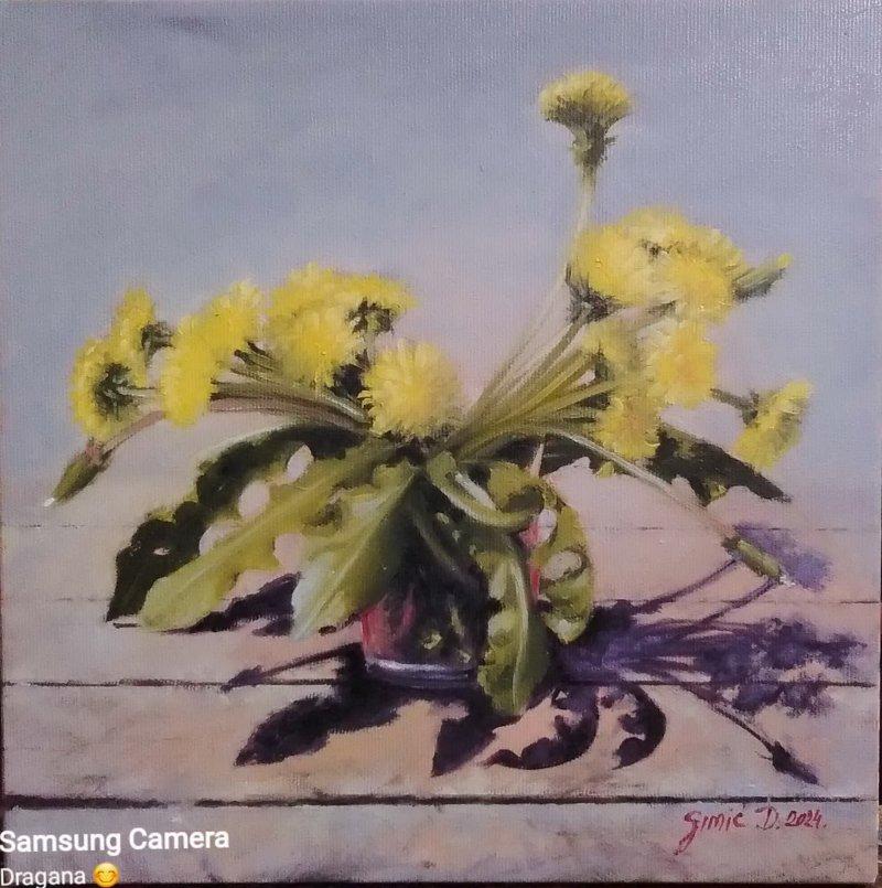 Dandelions- frames oil on canvas 41x41cm