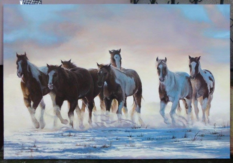 Horse on a snow- oil on canvas 70x100cm, Painting Simic Dragana