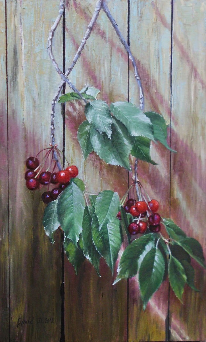 Cherry branch- oil on canvas 40x65cm, Painting Simic Dragana