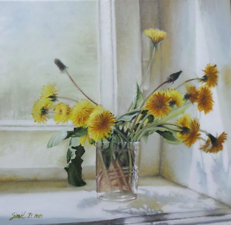 Maslačci- ulje na platnu 45x45cm, Slika Simic Dragana