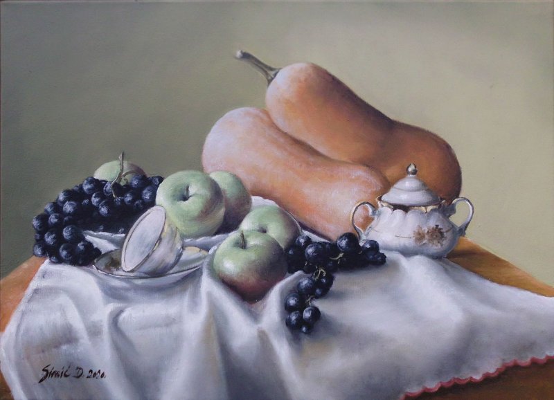 Porcelan and fruits- oil on canvas 40x55cm, Painting Simic Dragana