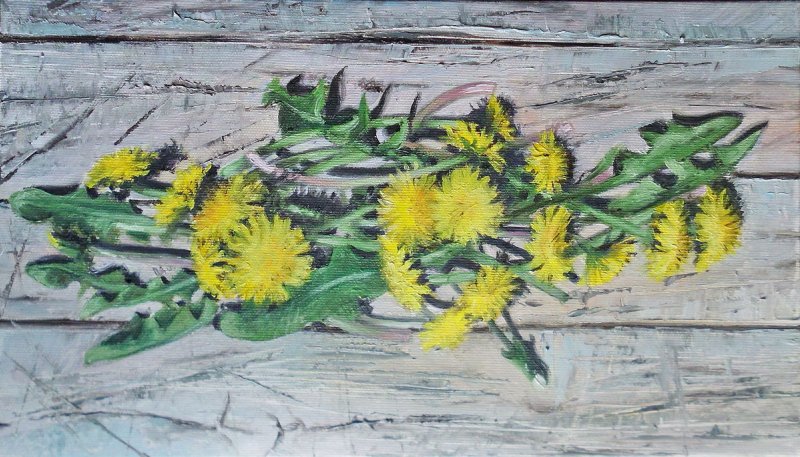 Dandelions- oil on canvas 20x35cm, Painting Simic Dragana
