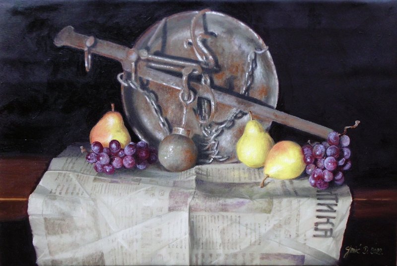 Old beam scale- oil on canvas 40x60cm, Painting Simic Dragana