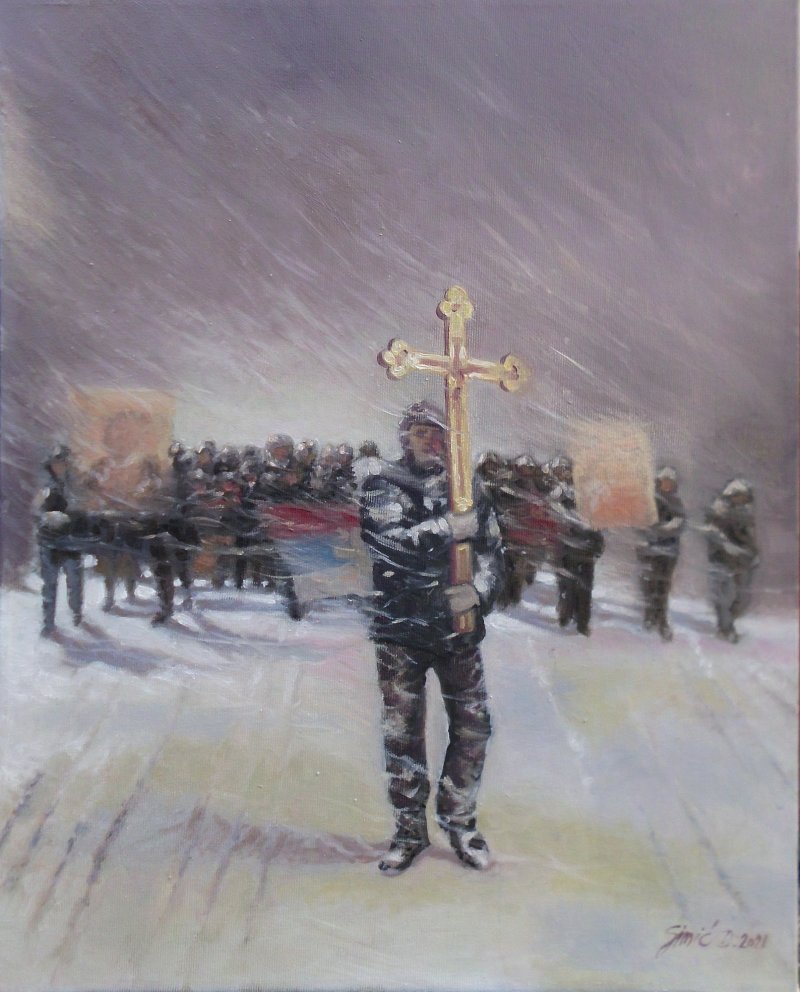 let us defend the holy places- oil on canvas 40x50, Painting Simic Dragana