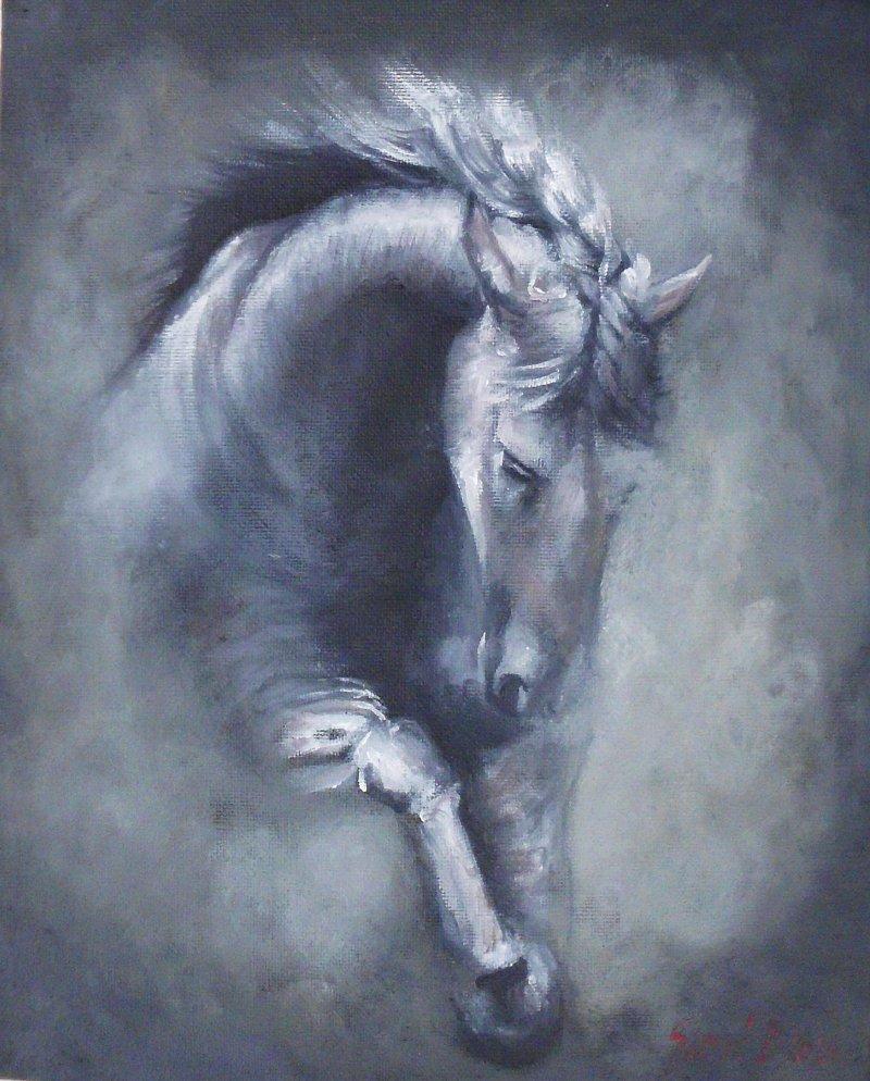 Konj2- ulje na kasiranom platnu, 30x24cm