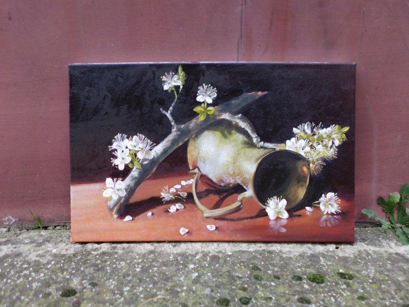 Sljive u cvetu- uramljeno ulje na platnu 35x50cm, Slika Simic Dragana