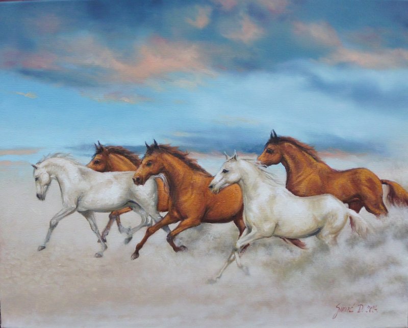 Horses- oil on canvas, 40x50cm, Painting Simic Dragana