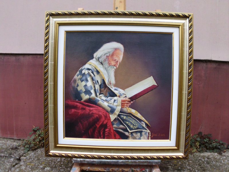 Portrait of Patriarch Paul- framed oil on canvas, 40x40cm, Painting Simic Dragana
