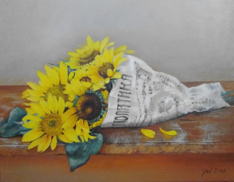 Sunflowers- oil on canvas, 40x50cm, Painting Simic Dragana