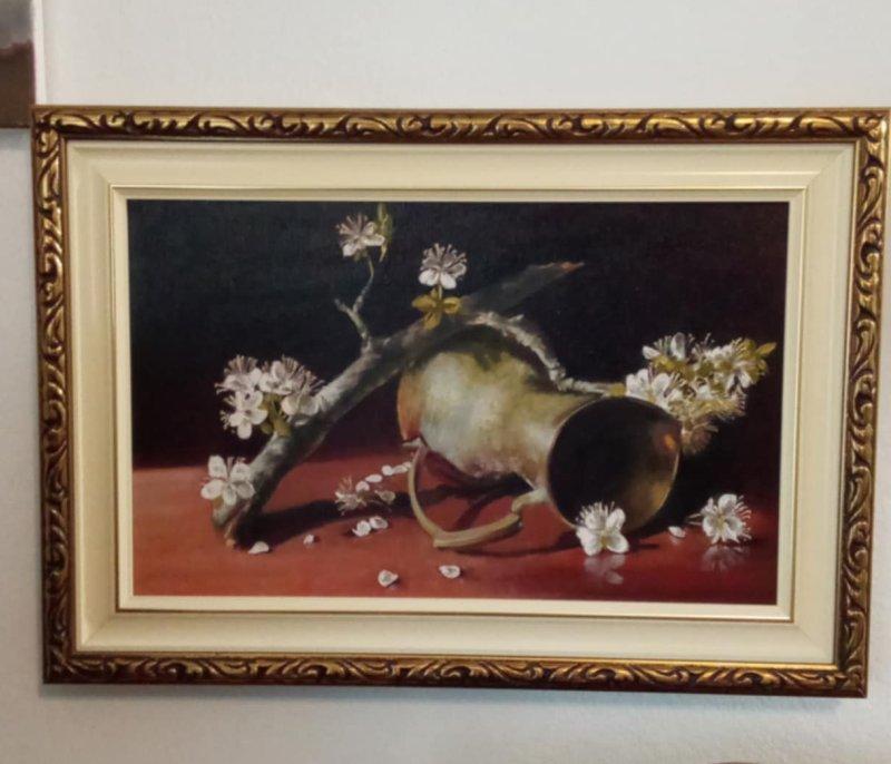 Sljive u cvetu- uramljeno ulje na platnu 35x50cm, Slika Simic Dragana