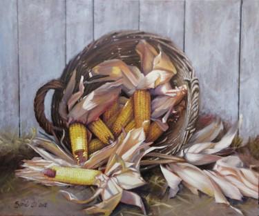 Corn in a basket- oil on canvas framed 70x90cm, Painting Simic Dragana