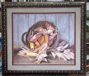 Corn in a basket- oil on canvas framed 70x90cm, Painting Simic Dragana