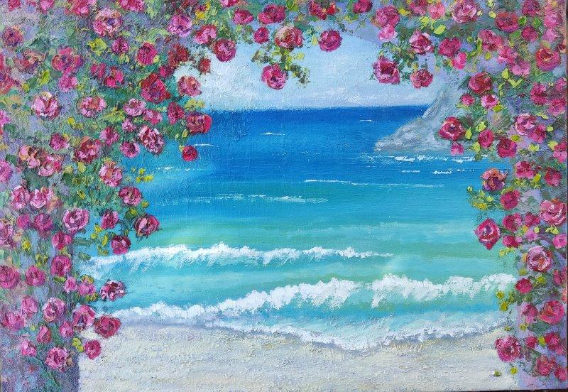 seascape with roses, Painting Ivona Nikolic