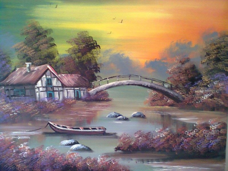 autum on the river, Painting Dusica Stankovic 