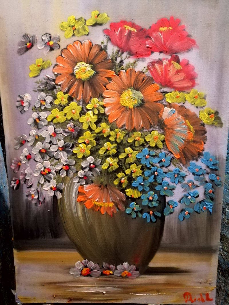 color flowers 70x50cm oil painting, Painting Dusica Stankovic 