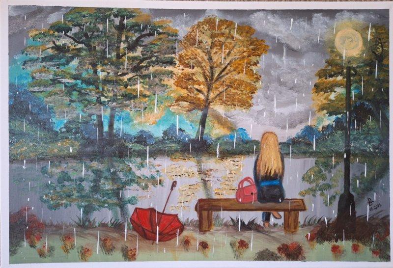Girl in the rain, Painting Verica