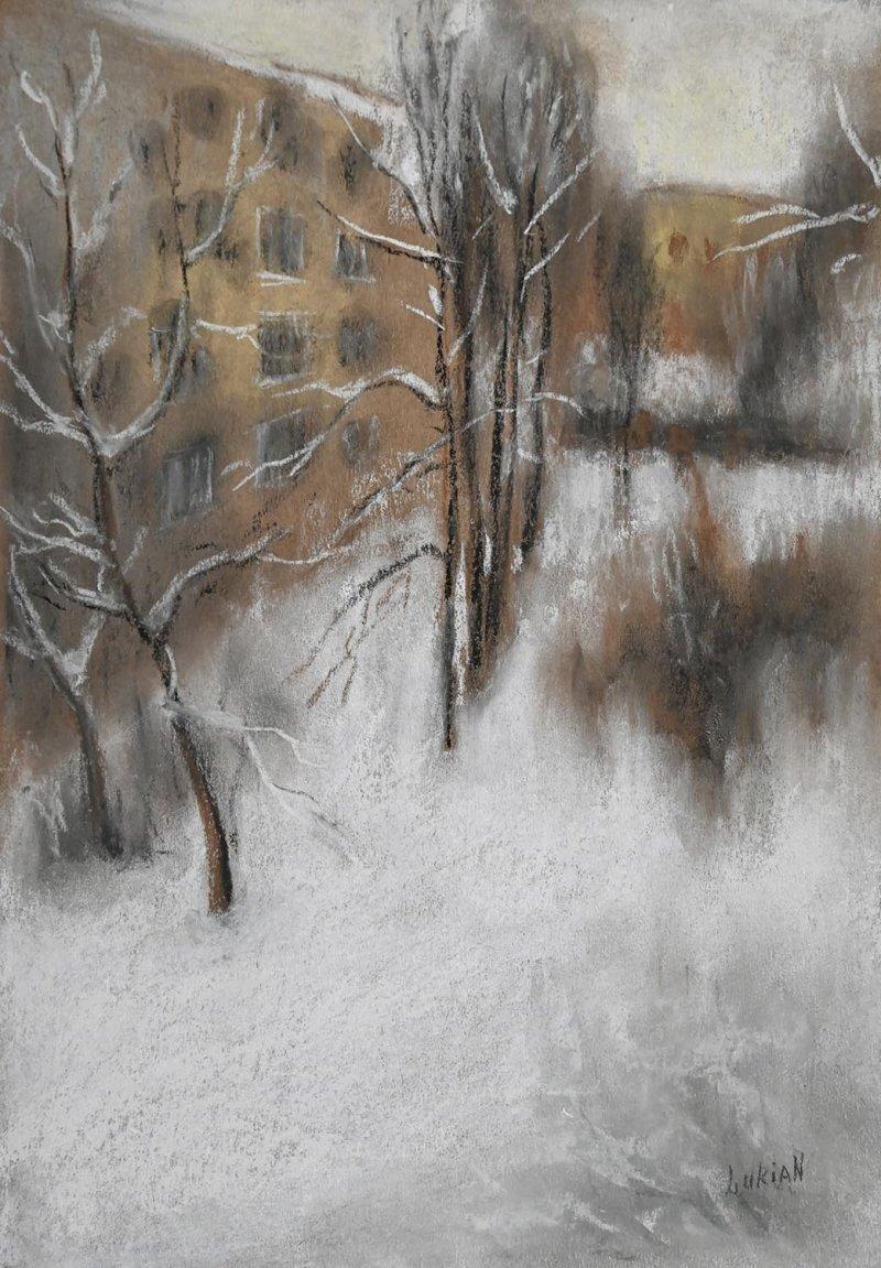 Silent Winter Courtyard, Painting Alena Savchenko - Lukian