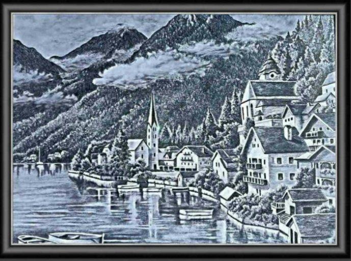 Hallstatt, Pastel, Painting Bojan Vracevic