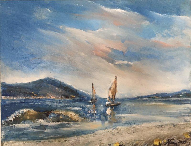 sailboats in action, Painting Djuro Samardzija