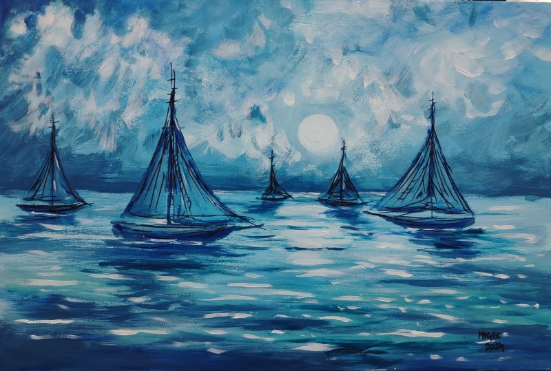 BLUE MOONLIGHT, Painting Migec Art