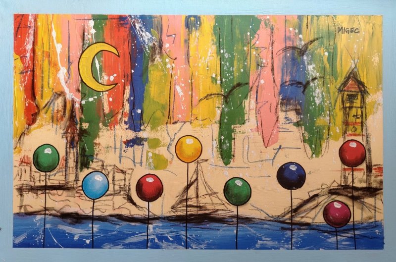 TOWARDS THE SEA UNDER THE MOONLIGHT, Painting Migec Art
