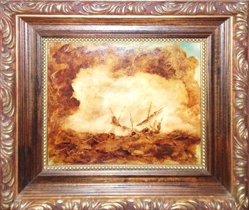 Ships in coffee, Painting Slaviša  Petković Panča