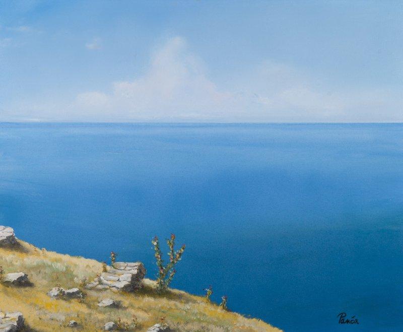 MAGIC BLUE – By motif of three artists from the group "Kukryniksy", Painting Slaviša  Petković Panča