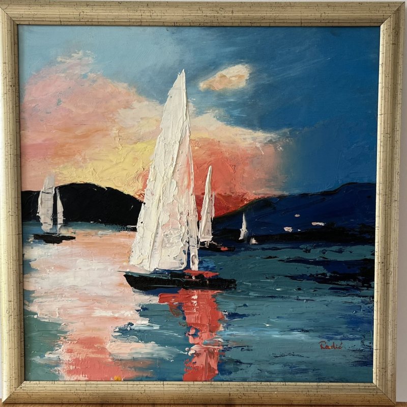 Sailboats at sunset, Painting Jasminka Radić