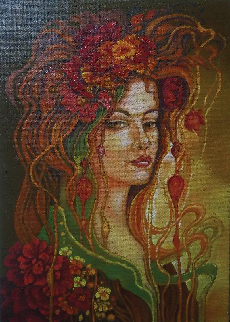 Portret žene sa cvećem, Slika Radomir  Mudrinic