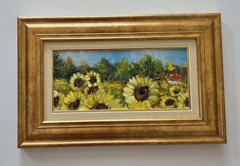 Oil on canvas - House in a sunflower field, Painting Dusko Dule