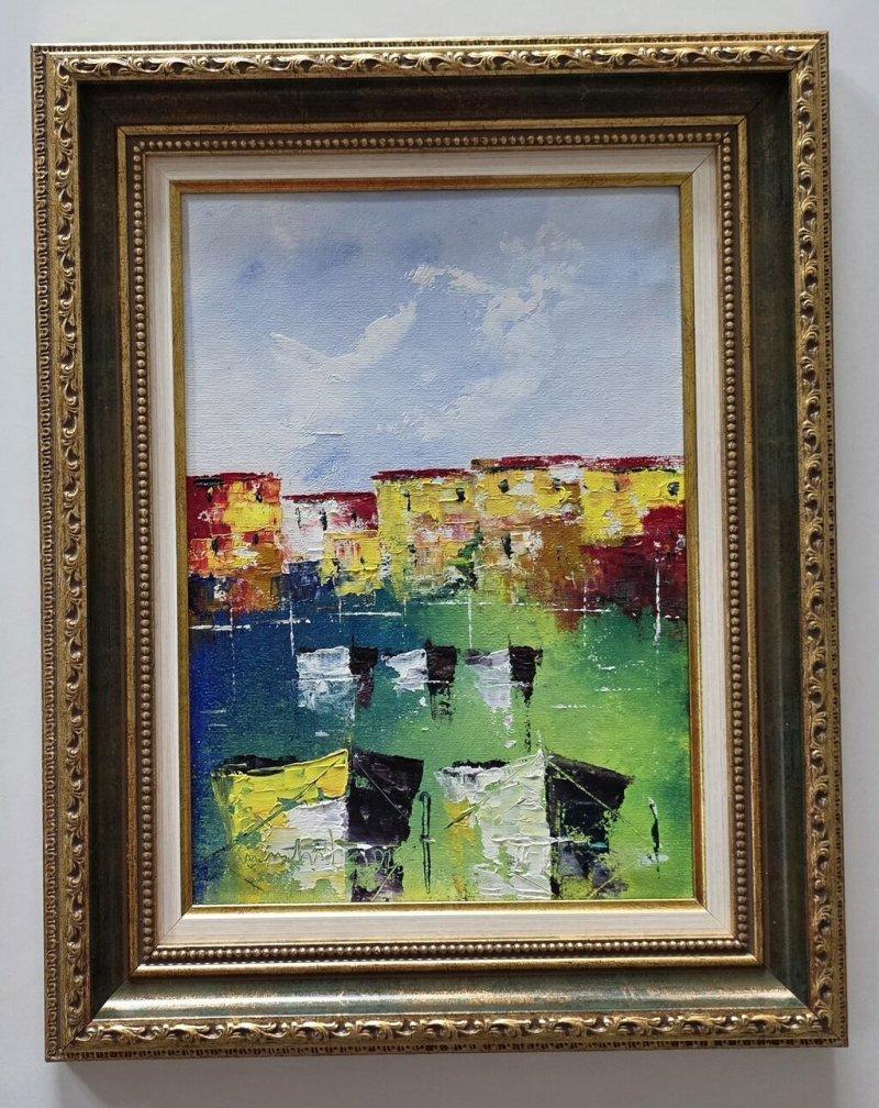 Oil on canvas - Peaceful Harbor, a beautiful painting, Painting Dusko Dule