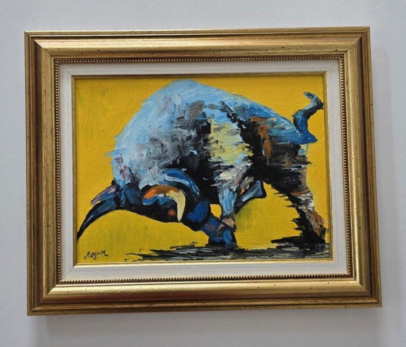 Oil on canvas - Portrait of a bull, beautiful, Painting Dusko Dule