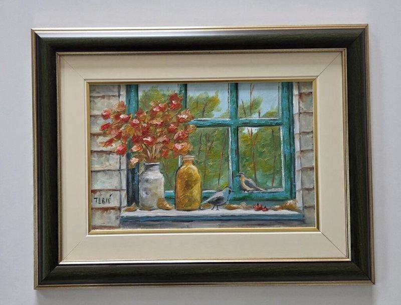 Oil on masonite - Spring window, beautiful