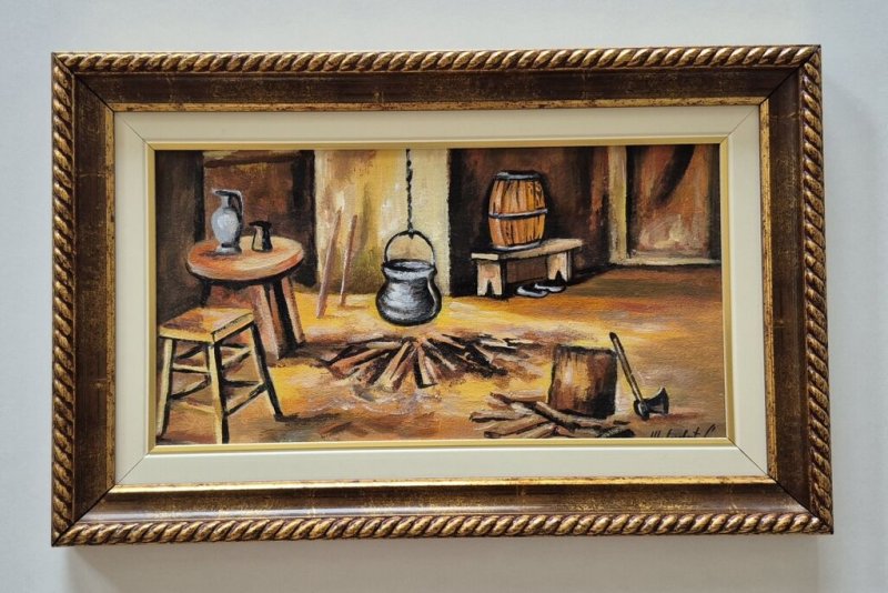 Ulje na platnu - Ognjiste, prelepa slika, Painting Dusko Dule