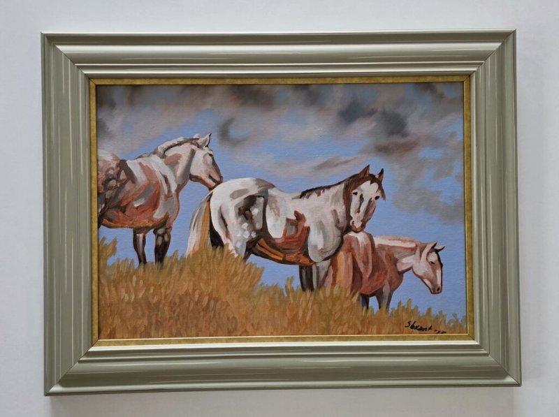 Oil on cardboard - Horses