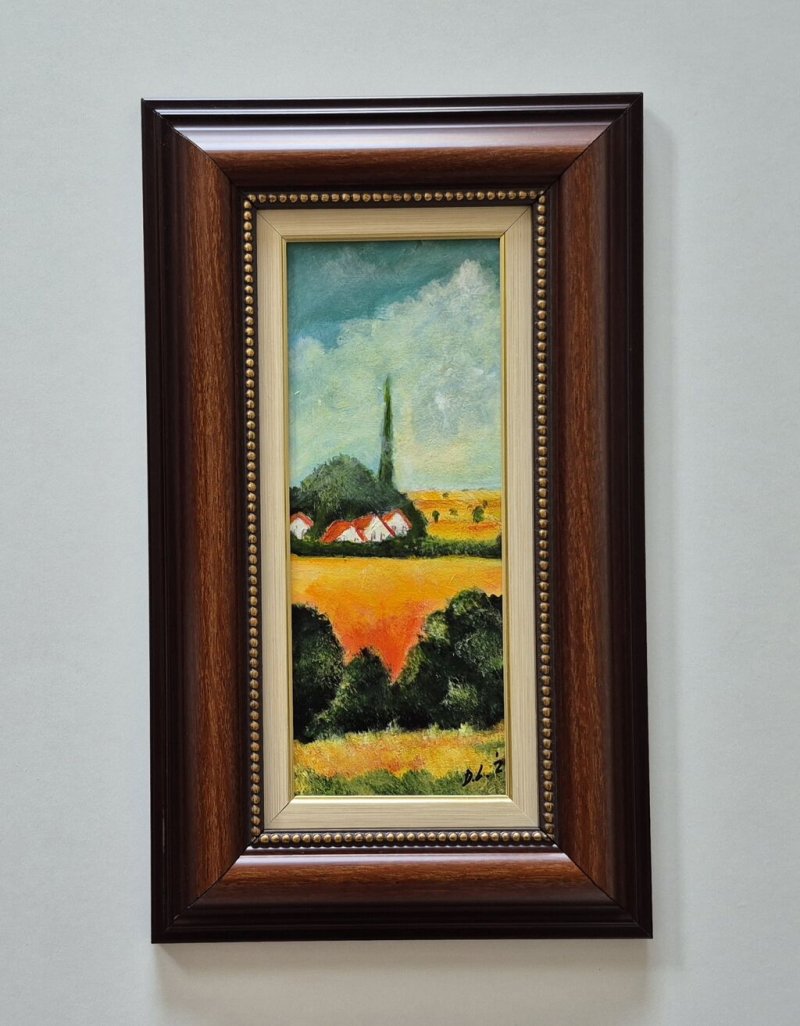 Oil on board - View of the village - Miniature, Painting Dusko Dule
