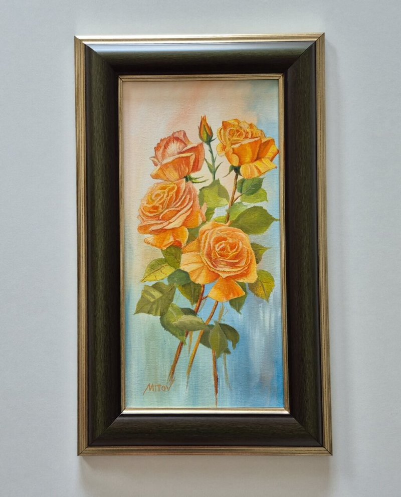 Oil on canvas - Orange roses, beautiful