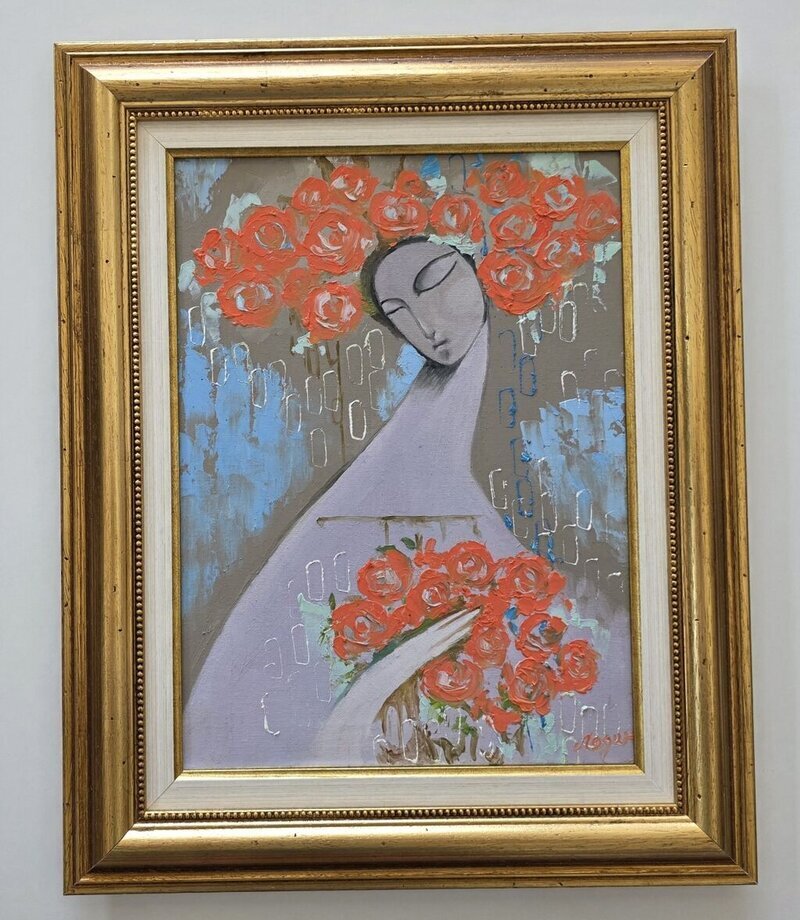 Oil on canvas - In the Embrace of Roses, a beautiful painting, Painting Dusko Dule