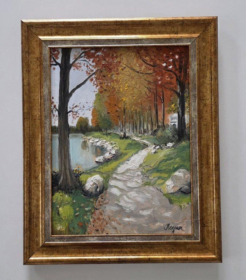 Oil on canvas - Autumn path, a beautiful painting, Painting Dusko Dule