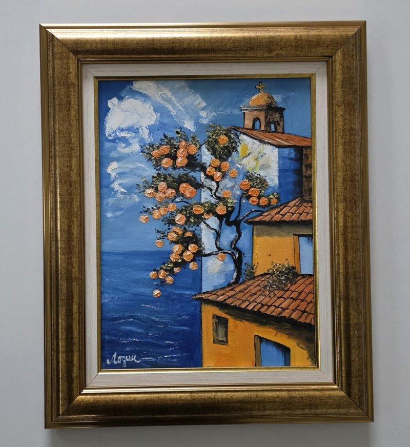 Oil on canvas - House on the edge of the sea, beautiful