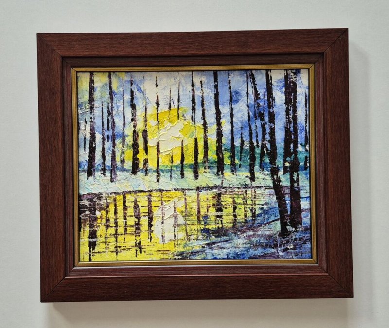 Oil on canvas - Sunrise and rivers