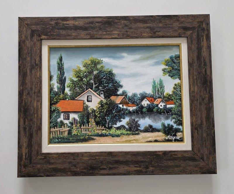 Oil on canvas - Village under the treetops, Painting Dusko Dule