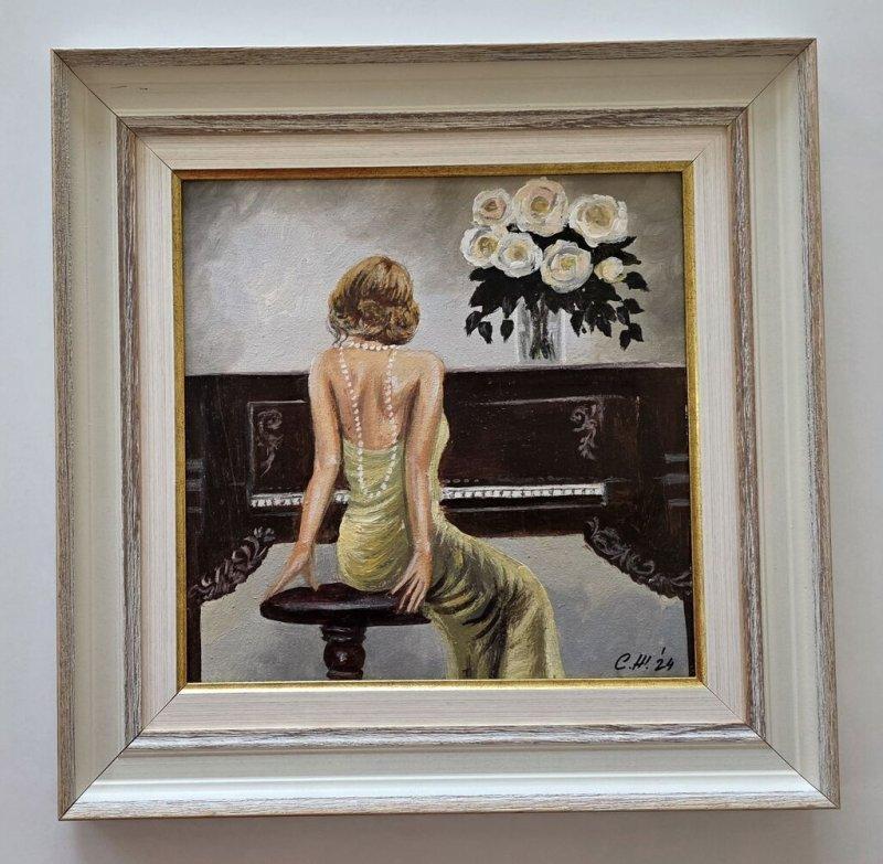 Oil on canvas - The Pianist, a beautiful painting, Painting Dusko Dule