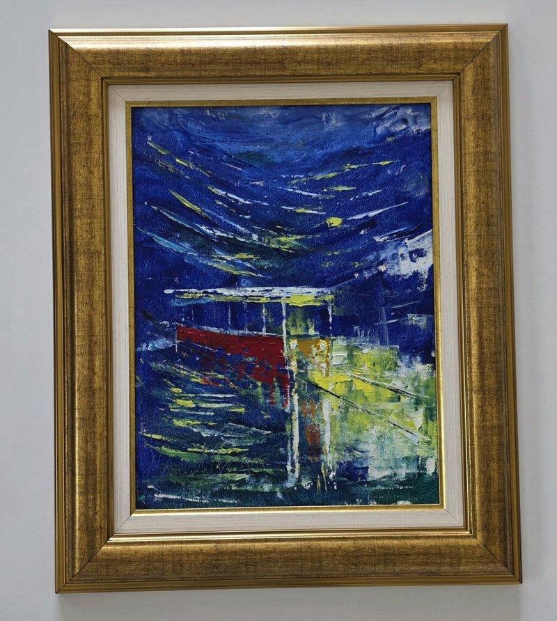 Oil on canvas - Night Tram, a beautiful painting