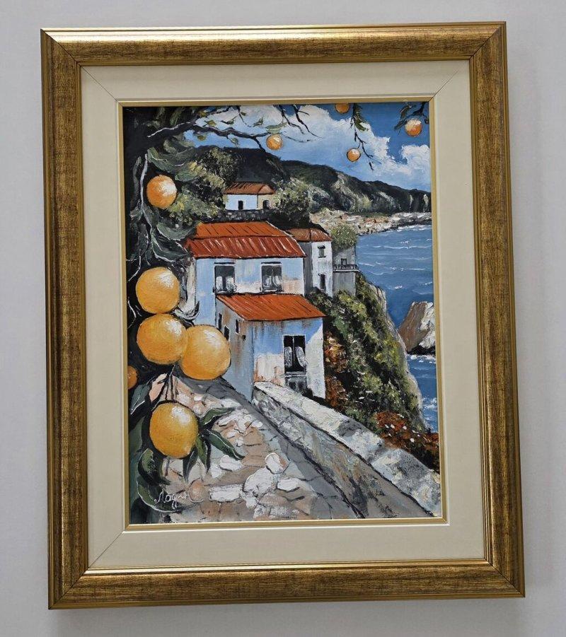 Oil on canvas - Oranges by the shore, beautiful, Painting Dusko Dule