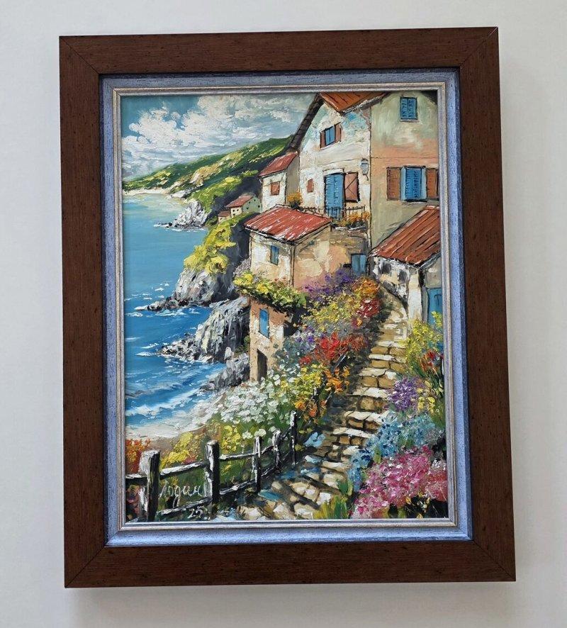 Oil on hardboard - Stairs to the sea, Painting Dusko Dule