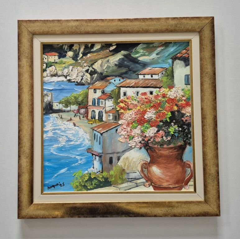 Oil on hardboard - My view of the sea, Painting Dusko Dule
