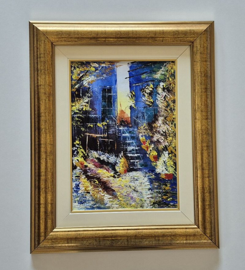 Oil on canvas - Stairs in flowers, beautiful painting, Painting Dusko Dule