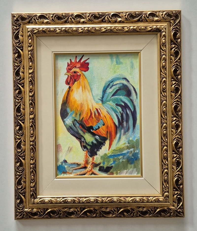 Oil on canvas - Rooster, portrait, Painting Dusko Dule