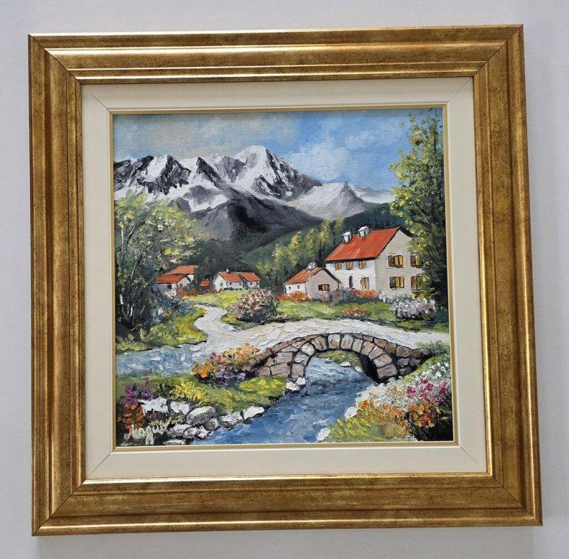 Oil on canvas - A small mountain village, Painting Dusko Dule
